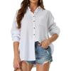 imageWomens Casual Linen Cotton Button Down Long Sleeve Shirts VNeck Collared Work Summer Blouse Tops with PocketsWhite