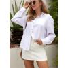imageWomens Casual Linen Cotton Button Down Long Sleeve Shirts VNeck Collared Work Summer Blouse Tops with PocketsWhite