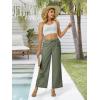 imageWomens Casual Linen Wide Leg Pants with Pockets Boho Palazzo High Waisted Drawstring Lounge TrousersArmy Green
