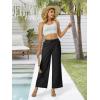 imageWomens Casual Linen Wide Leg Pants with Pockets Boho Palazzo High Waisted Drawstring Lounge TrousersBlack