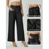 imageWomens Casual Linen Wide Leg Pants with Pockets Boho Palazzo High Waisted Drawstring Lounge TrousersBlack
