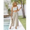 imageWomens Casual Linen Wide Leg Pants with Pockets Boho Palazzo High Waisted Drawstring Lounge TrousersKhaki