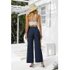 imageWomens Casual Linen Wide Leg Pants with Pockets Boho Palazzo High Waisted Drawstring Lounge TrousersNavy