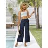 imageWomens Casual Linen Wide Leg Pants with Pockets Boho Palazzo High Waisted Drawstring Lounge TrousersNavy