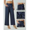 imageWomens Casual Linen Wide Leg Pants with Pockets Boho Palazzo High Waisted Drawstring Lounge TrousersNavy