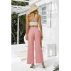 imageWomens Casual Linen Wide Leg Pants with Pockets Boho Palazzo High Waisted Drawstring Lounge TrousersPink