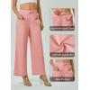 imageWomens Casual Linen Wide Leg Pants with Pockets Boho Palazzo High Waisted Drawstring Lounge TrousersPink