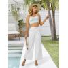 imageWomens Casual Linen Wide Leg Pants with Pockets Boho Palazzo High Waisted Drawstring Lounge TrousersWhite
