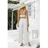 imageWomens Casual Linen Wide Leg Pants with Pockets Boho Palazzo High Waisted Drawstring Lounge TrousersWhite