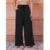 imageWomens Casual Pants with Drawstring Lightweight Wide Leg Pants High Waisted SlacksBlack