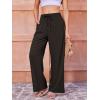 imageWomens Casual Pants with Drawstring Lightweight Wide Leg Pants High Waisted SlacksBrown