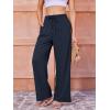 imageWomens Casual Pants with Drawstring Lightweight Wide Leg Pants High Waisted SlacksNavy Blue