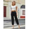 imageWomens Casual Summer Straight Leg Pants Elastic High Waist Beach Capris with PocketsBlack
