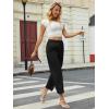 imageWomens Casual Summer Straight Leg Pants Elastic High Waist Beach Capris with PocketsBlack
