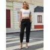 imageWomens Casual Summer Straight Leg Pants Elastic High Waist Beach Capris with PocketsBlack