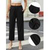 imageWomens Casual Summer Straight Leg Pants Elastic High Waist Beach Capris with PocketsBlack