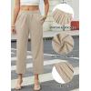 imageWomens Casual Summer Straight Leg Pants Elastic High Waist Beach Capris with PocketsKhaki