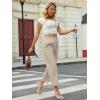 imageWomens Casual Summer Straight Leg Pants Elastic High Waist Beach Capris with PocketsKhaki