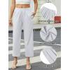 imageWomens Casual Summer Straight Leg Pants Elastic High Waist Beach Capris with PocketsWhite