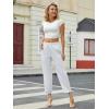 imageWomens Casual Summer Straight Leg Pants Elastic High Waist Beach Capris with PocketsWhite