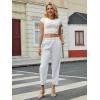 imageWomens Casual Summer Straight Leg Pants Elastic High Waist Beach Capris with PocketsWhite