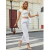 imageWomens Casual Summer Straight Leg Pants Elastic High Waist Beach Capris with PocketsWhite