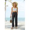 imageWomens High Waist Summer Casual Pants Drawstring Straight Leg Beach Vacation Lounge Trousers with PocketsBlack