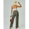imageWomens High Waist Summer Casual Pants Drawstring Straight Leg Beach Vacation Lounge Trousers with PocketsGrey Green