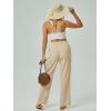 imageWomens High Waist Summer Casual Pants Drawstring Straight Leg Beach Vacation Lounge Trousers with PocketsKhaki