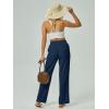 imageWomens High Waist Summer Casual Pants Drawstring Straight Leg Beach Vacation Lounge Trousers with PocketsNavy