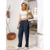 imageWomens High Waist Summer Casual Pants Drawstring Straight Leg Beach Vacation Lounge Trousers with PocketsNavy