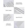 imageWomens High Waist Summer Casual Pants Drawstring Straight Leg Beach Vacation Lounge Trousers with PocketsWhite