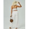 imageWomens High Waist Summer Casual Pants Drawstring Straight Leg Beach Vacation Lounge Trousers with PocketsWhite