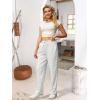 imageWomens High Waist Summer Casual Pants Drawstring Straight Leg Beach Vacation Lounge Trousers with PocketsWhite