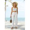 imageWomens High Waist Summer Casual Pants Drawstring Straight Leg Beach Vacation Lounge Trousers with PocketsWhite