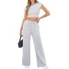 imageWomens Wide Leg Sweatpants Casual Loose Solid Pants Comfy Lounge Joggers Baggy SweatpantsLight Grey