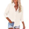 imageButton Down Shirts for Women Long Sleeve Dress Blouse Casual Solid Office Work TopsApricot