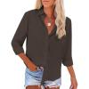 imageButton Down Shirts for Women Long Sleeve Dress Blouse Casual Solid Office Work TopsCoffee