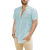 imageMens Casual Linen Button Down Short Sleeve Shirts Beach Summer Spread Collar Pocket TopsPocketmint Blue