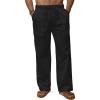 imageMens Casual Linen Pants Elastic Wasist Drawstring Lightweight Summer Beach Yoga Pants Trousers with PocketsBlack