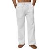 imageMens Casual Linen Pants Elastic Wasist Drawstring Lightweight Summer Beach Yoga Pants Trousers with PocketsWhite