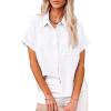 imageWomens Casual Cotton Linen Button Down Short Sleeve Shirts Solid Summer Beach Blouses Tops with PocketWhite