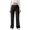 imageWomens Casual High Waist Straight Leg Pants Stretchy Button Business Dress Work Pocket TrousersBlack