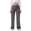 imageWomens Casual High Waist Straight Leg Pants Stretchy Button Business Dress Work Pocket TrousersDark Grey