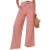 imageWomens Casual Linen Wide Leg Pants with Pockets Boho Palazzo High Waisted Drawstring Lounge TrousersPink