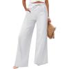 imageWomens Casual Linen Wide Leg Pants with Pockets Boho Palazzo High Waisted Drawstring Lounge TrousersWhite