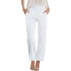 imageWomens Casual Summer Straight Leg Pants Elastic High Waist Beach Capris with PocketsWhite