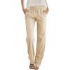 imageWomens High Waist Summer Casual Pants Drawstring Straight Leg Beach Vacation Lounge Trousers with PocketsKhaki