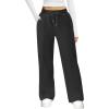 imageWomens Wide Leg Sweatpants Casual Loose Solid Pants Comfy Lounge Joggers Baggy SweatpantsBlack