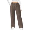 imageWomens Wide Leg Sweatpants Casual Loose Solid Pants Comfy Lounge Joggers Baggy SweatpantsCoffee